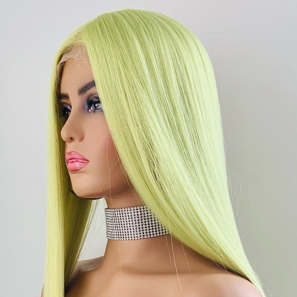 Very Pretty Long Straight Limelight Color Synthetic Lace Front Wig - Picture 4 of 9